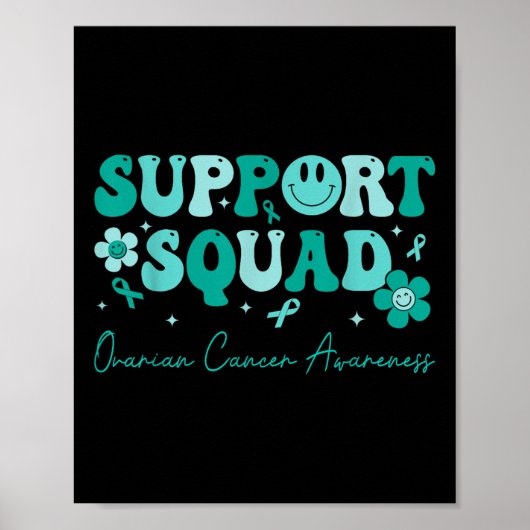 Groovy Support Squadティール(緑がかった色)リボン卵巣がんAw ポスター (正面)