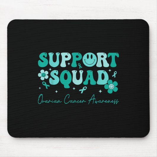 Groovy Support Squadティール(緑がかった色)リボン卵巣がんAw マウスパッド (正面)