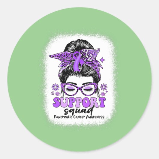 Groovy Support Squad Messy Bun膵臓がん ラウンドシール (正面)