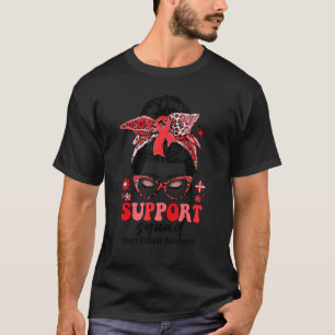 Groovy Support Squad Messy Bun Women赤いハートDis Tシャツ
