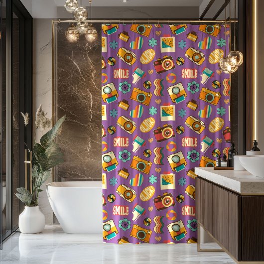 Groovy Swirl Curtain Retro Pastel Shower Style シャワーカーテン