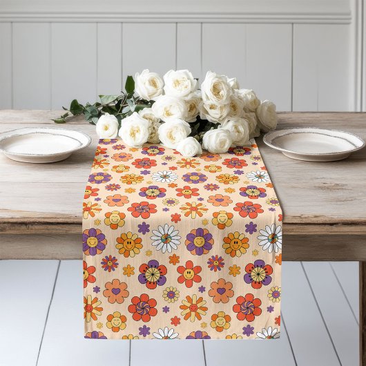 Groovy Table Runner 70s Pastel Colorful Vibes ロングテーブルランナー