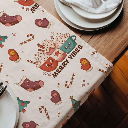 Groovy Table Runner Retro Pastel Holiday Magic ロングテーブルランナー