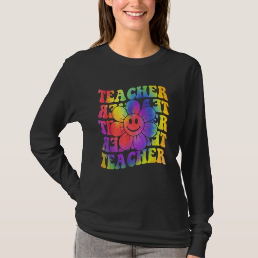 Groovy Teacher Cute Daisy Tie Dye Happy Back To Sc Tシャツ (正面)
