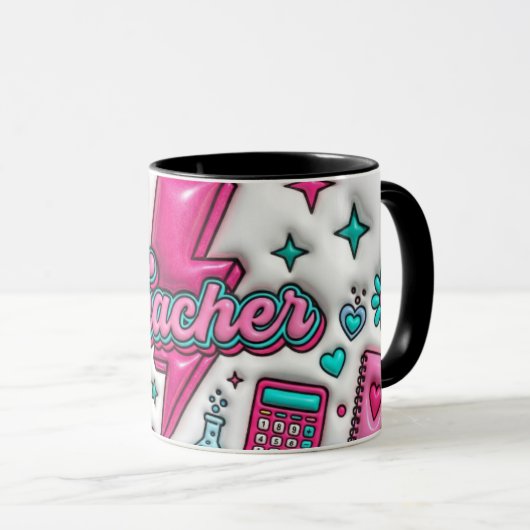 Groovy Teacher Retro Pink & Teal 11oz Combo Mug マグカップ (正面右)