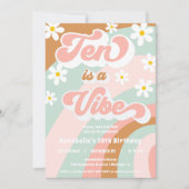 Groovy TenはVibeレトロなパステル10歳の誕生日 招待状 (正面)