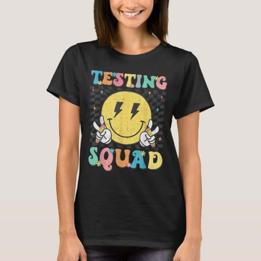 Groovy Test Day Testing Squad Motivation Teacher S Tシャツ (正面)