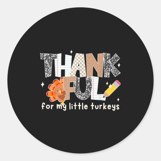 Groovy Thankful For My Little Turkeys Thanksgiving ラウンドシール (正面)