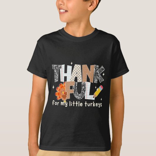 Groovy Thankful For My Little Turkeys Thanksgiving Tシャツ (正面)