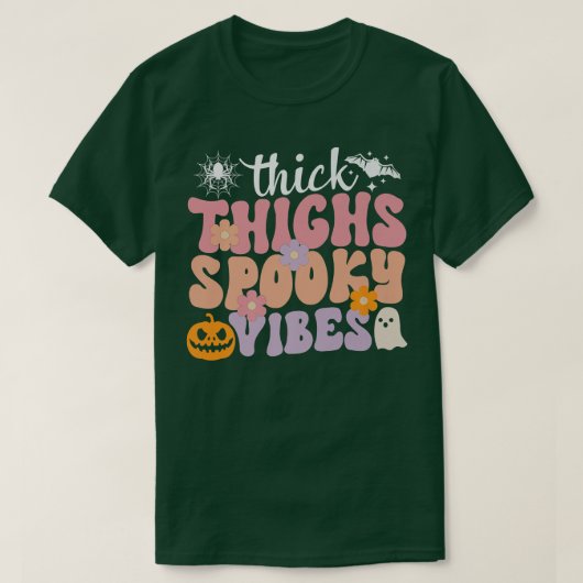 Groovy Thick Thighs Spooky Vibes Cute Ghost Hippie Tシャツ (デザイン正面)