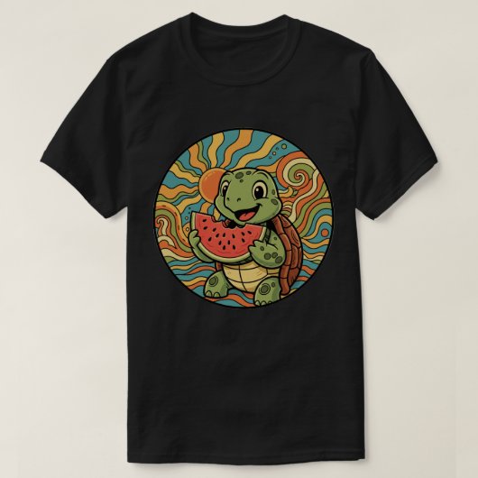 Groovy Turtle Eating Watermelon - Summer Vibes Tシャツ (デザイン正面)