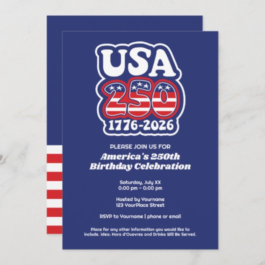  Groovy USA 250 - America's 250th Birthday Party 招待状 (正面/裏面)
