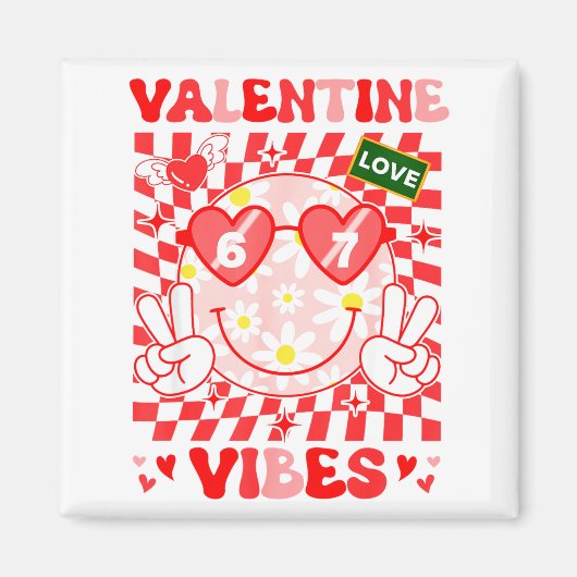 Groovy Valentine Vibes Happy Valentine's Day Girl  マグネット (正面)