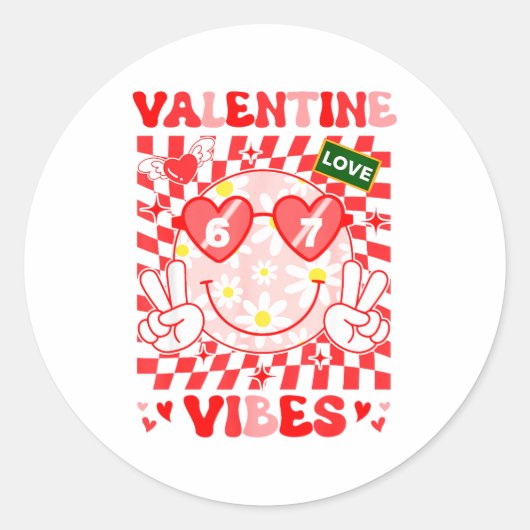 Groovy Valentine Vibes Happy Valentine's Day Girl  ラウンドシール (正面)