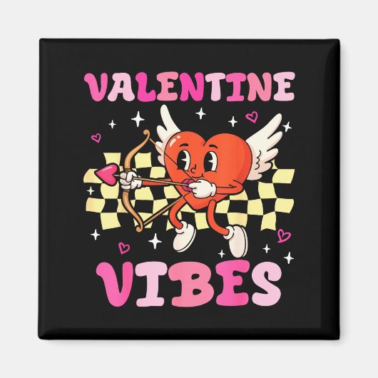 Groovy Valentine Vibes Heart Cud Women Men マグネット (正面)