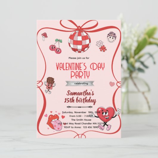 Groovy valentines day party invitation  招待状 (スタンド正面)