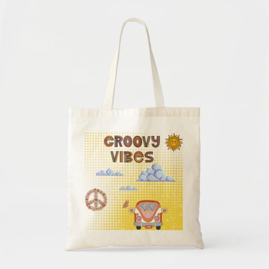 Groovy Vibes Retro Tote Bag – Colorful 70s Aesthet トートバッグ (正面)