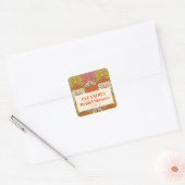 Groovy Vintage Orange Floral Bridal Shower Favor スクエアシール (封筒)