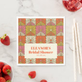 Groovy Vintage Orange Floral Bridal Shower Name スタンダードランチョンナプキン (インサイチュ)