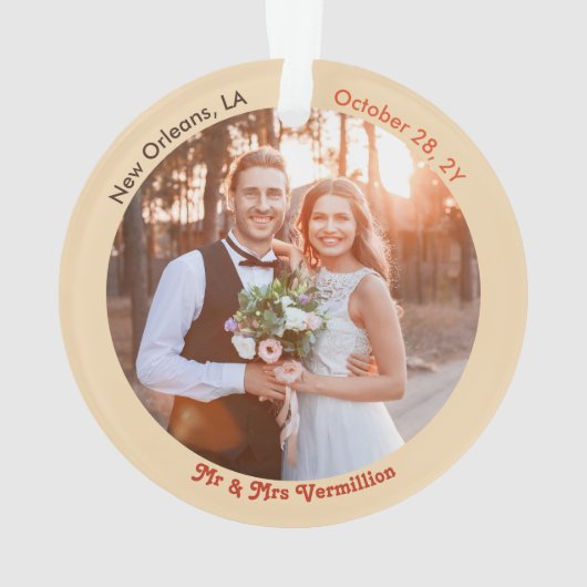 Groovy Vinylレコードの最初の結婚したクリスマスフォト オーナメント (裏面)