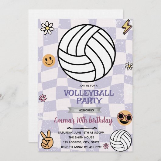 Groovy volleyball party invitation 招待状 (正面/裏面)