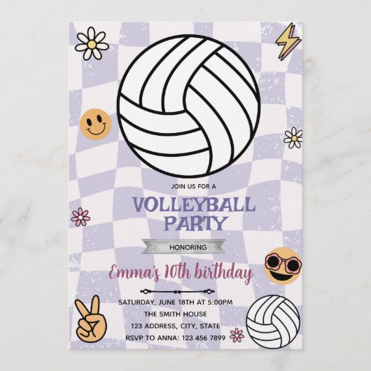 Groovy volleyball party invitation 招待状 (正面)