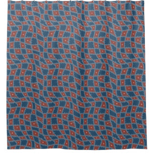 Groovy Wavy 60sトリップ（幻覚体験）のようなフラワーチェック青赤 シャワーカーテン