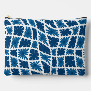 Groovy Wavy 60sフラワートリップ(幻覚体験)のようなチェッカーブルー アクセサリーポーチ