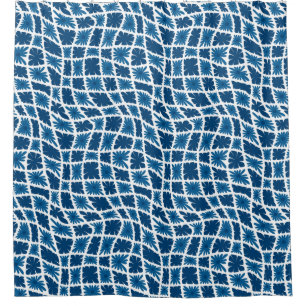 Groovy Wavy 60sフラワートリップ(幻覚体験)のようなチェッカーブルー シャワーカーテン