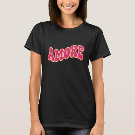 Groovy Wavy Text AMORE Retro 70s Valentine  Tシャツ (正面)