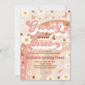 Groovy Wildと3つのHippie 3番目の誕生日パーティー 招待状 (正面)