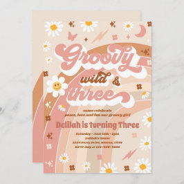 Groovy Wildと3つのHippie 3番目の誕生日パーティー 招待状