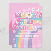 Groovy Wildと3つのHippie 3番目の誕生日パーティー 招待状 (正面/裏面)