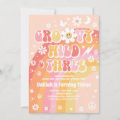 Groovy Wildと3つのHippie 3番目の誕生日パーティー 招待状 (正面)