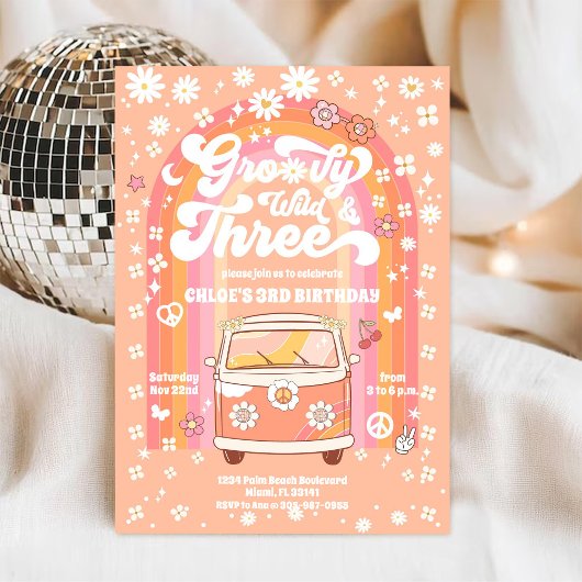 Groovy Wild & Three 誕生日招待状 招待状