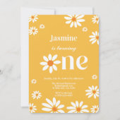 Groovy Yellow Daisy Florals baby girl 1st Birthday 招待状 (正面)