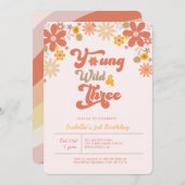Groovy Young Wildと3歳の誕生日 招待状 (正面/裏面)
