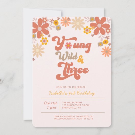 Groovy Young Wildと3歳の誕生日 招待状 (正面)