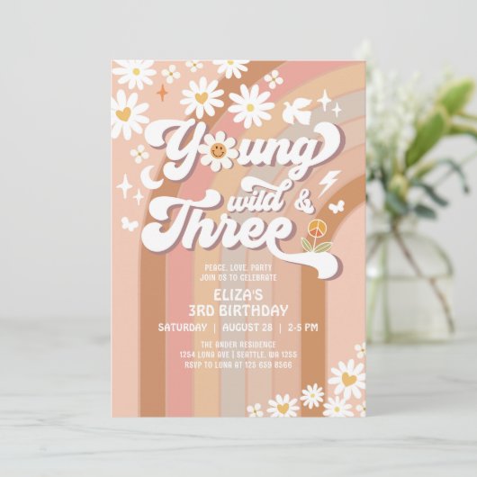 Groovy Young WildとMauve 3歳の誕生日 招待状 (スタンド正面)