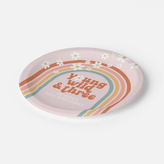 Groovy Young Wild Threeデイジーレインボー3日 ペーパープレート (アングル)