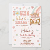 Groovy Young Wild & Three Rainbow 3歳の誕生日 招待状 (正面)