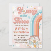 Groovy Young Wild & Three Rainbow 3歳の誕生日 招待状 (正面)