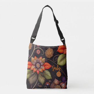große Blüten mit Ornamenten edles Muster クロスボディバッグ