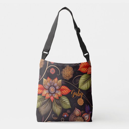 große Blüten mit Ornamenten edles Muster クロスボディバッグ (正面)