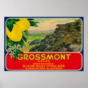 GrossmontレモンLabelEl Cajon、カリフォルニア ポスター