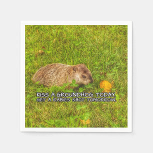 groundhogに今日接吻して下さい。 狂犬病の打撃のナプキンを得て下さい スタンダードカクテルナプキン