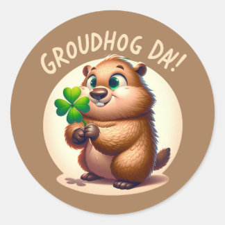 Groundhogの日のステッカー ラウンドシール