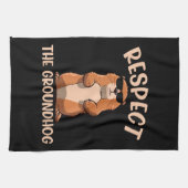 Groundhogを尊重する – ウッドチャック・グラウンドホッグの日 キッチンタオル (横)