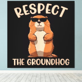 Groundhogを尊重する – ウッドチャック・グラウンドホッグの日 キャンバスプリント (インサイチュ (ウッドフロア))