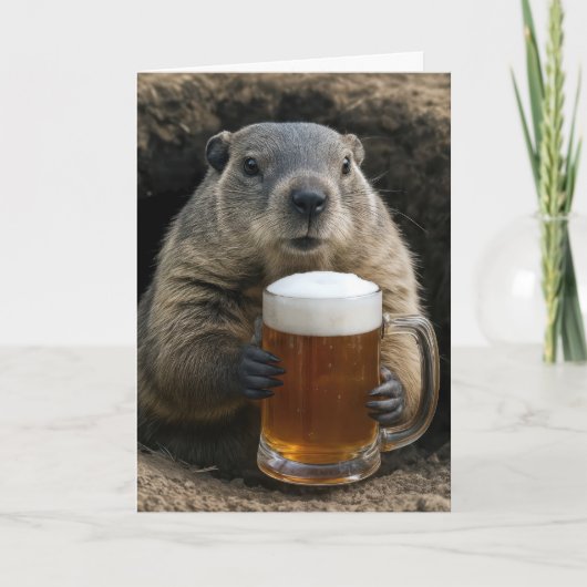 Groundhog Birthday With Beer Mug カード (正面)